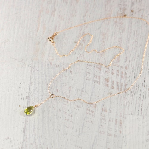 14K Gold dangle necklace with Peridot, teardrop peridot, August birthstone, delicate necklace, shops dainty 14k gold necklace, Minimalist