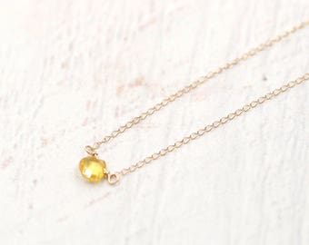 Yellow Sapphire Necklace  -14k Solid Gold Heart-shaped Sapphire -14k Gold - Dainty necklace -September Birthstone