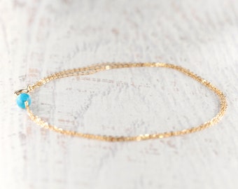 Turquoise Bracelet, 14K  Solid Gold. Sterling Silver,  Single/Double/Triple Chain,  Minimalist, Birthstone Bracelet, December Birthstone