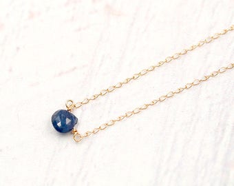 14k Solid Yellow Gold Heart-shaped Blue Sapphire Necklace  -14k Rose Gold Necklace - Dainty necklace -September Birthstone  - Gift for Her
