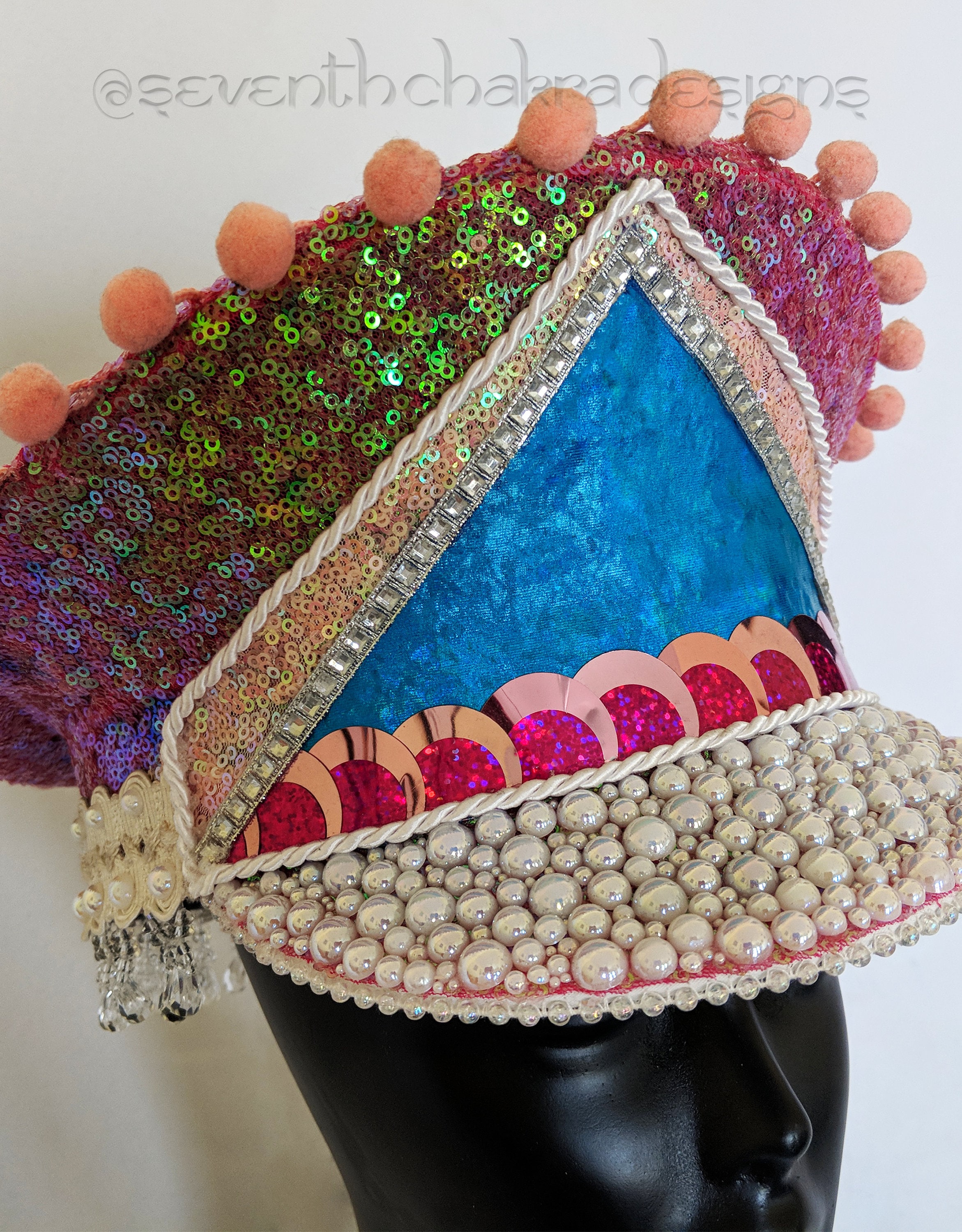The Michelle Pompom Holographic Pearl Jeweled Captain's Hat / Burning ...