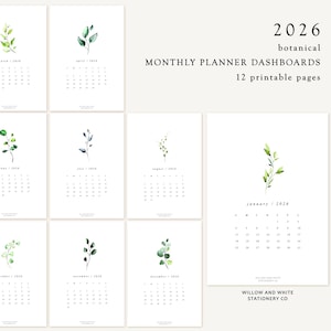 Printable A5 2026 Botanicals Monthly Calendar Series - Planner Dashboard - SUNDAY Start - Printable Planner Dashboards