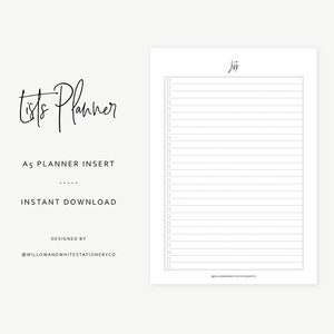 A5 Lists Planner Insert - Printable planner, Planner Inserts, Instant Download, Printable Planner Insert, Printable List Planner
