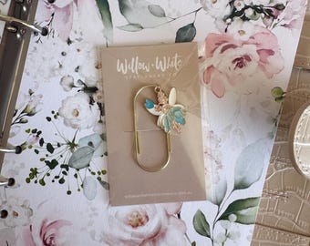 Wide Paper Clip with Fairy Charm - Planner Charm - Large Paper Clips - Gold Paper Clips - Planner Accessories