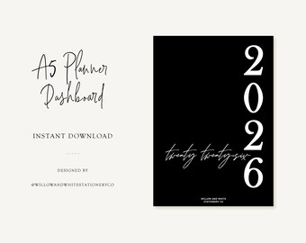 Printable A5 Monochrome Dark 2026 Planner Dashboard - Printable Planner Dashboard
