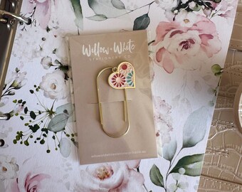 Wide Paper Clip with Heart Charm - Planner Charm - Large Paper Clips - Gold Paper Clips - Planner Accessories