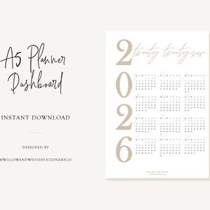 Printable A5 2026 Neutral Calendar Planner Dashboard - MONDAY Start - Printable Planner Dashboard