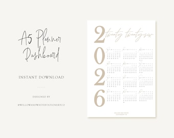 Utskrivbar A5 2026 Neutral Kalender Planner Dashboard - MÅNDAG Start - Utskrivbar Planner Dashboard