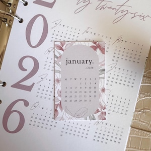 Printable 2026 Monthly Calendar Planner Cards - Monday Start - Floral Beige
