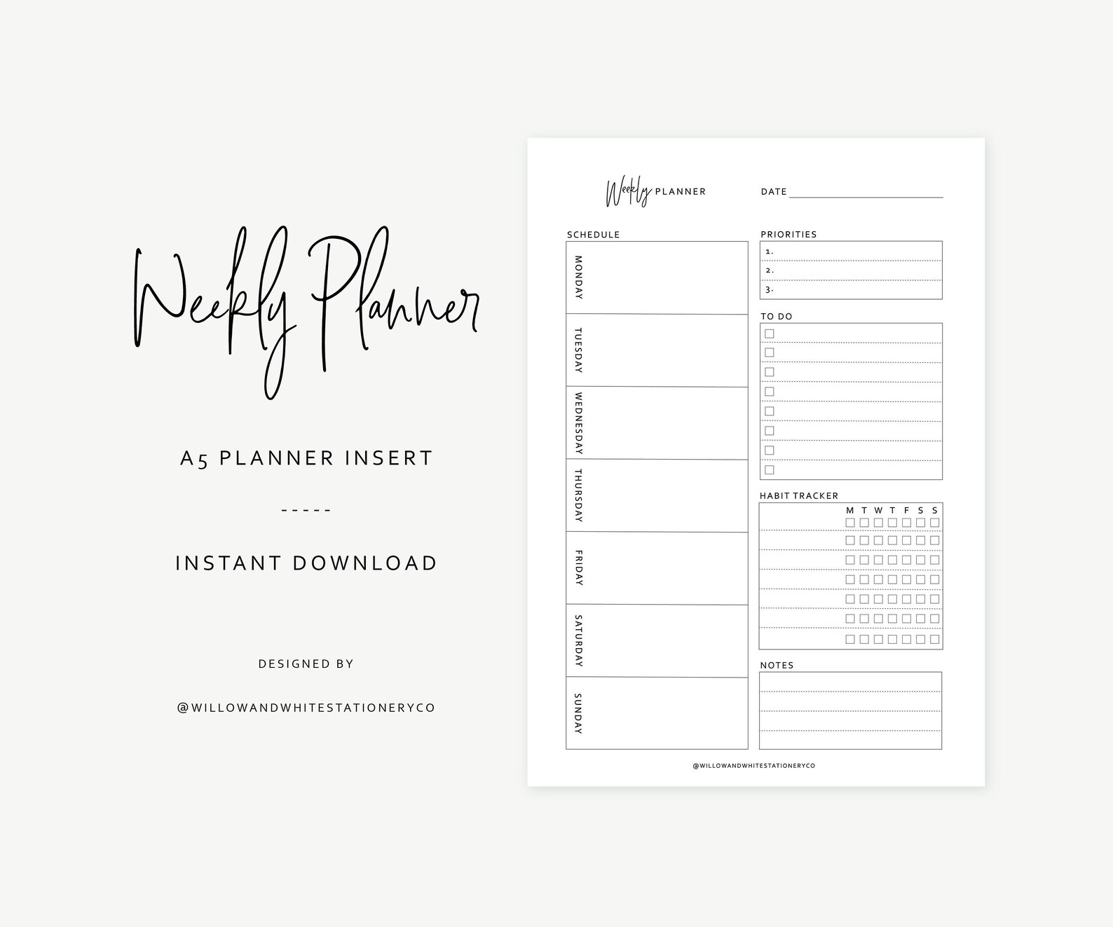 A5 Weekly Planner Insert - Printable Planner, Planner Inserts, Instant ...