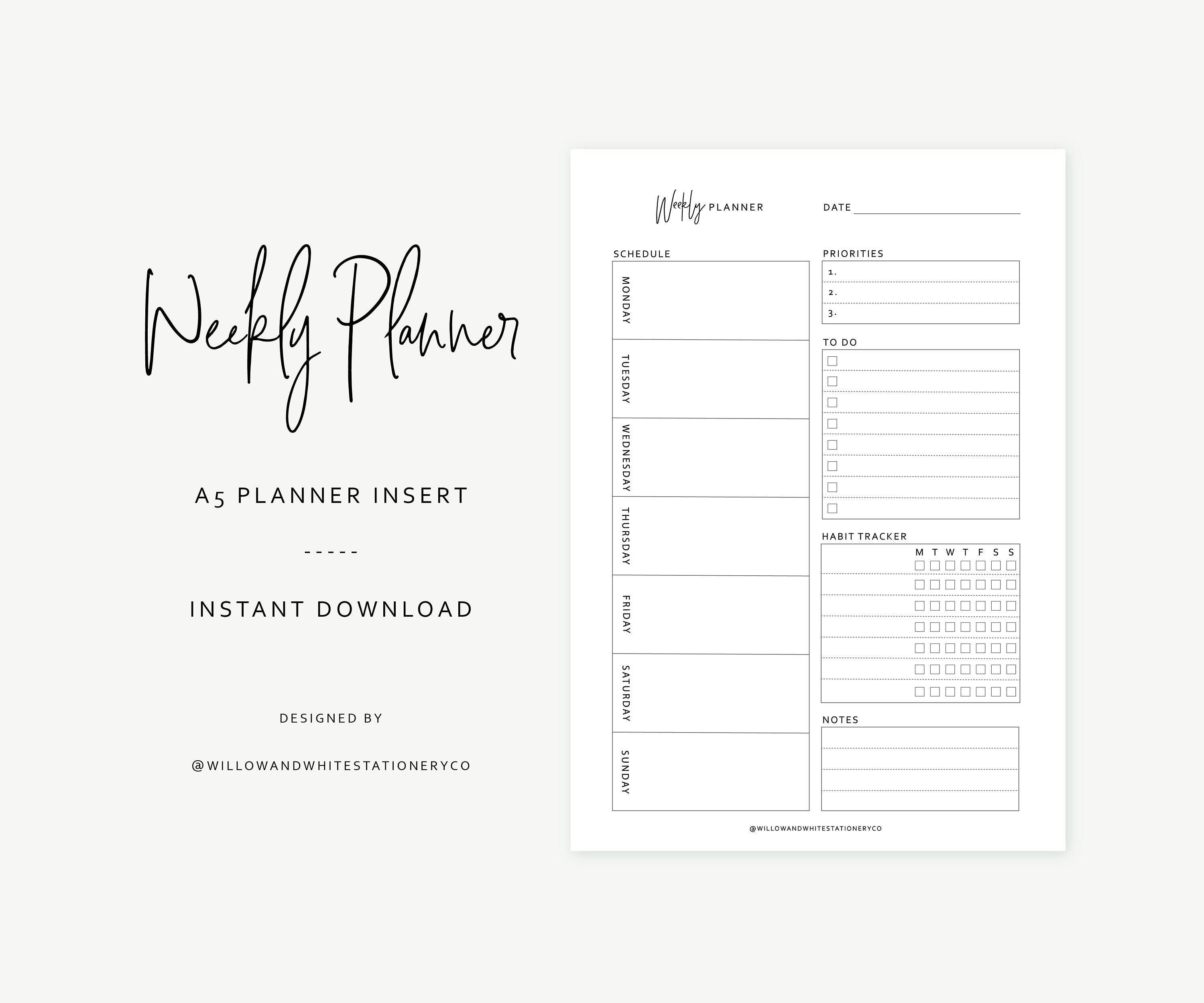 A5 Weekly Planner Insert - Printable Planner, Planner Inserts, Instant ...