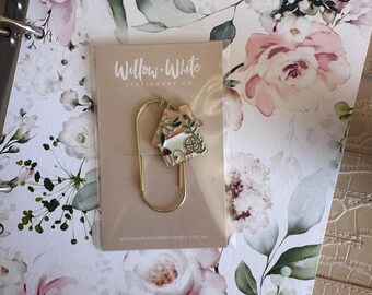 Wide Paper Clip with House Charm - Planner Charm - Large Paper Clips - Gold Paper Clips - Planner Accessories