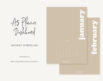 Printable A5 2026 Bold Neutral Monthly Calendar Series - Planner Dashboard - SUNDAY Start - Printable Planner Dashboards