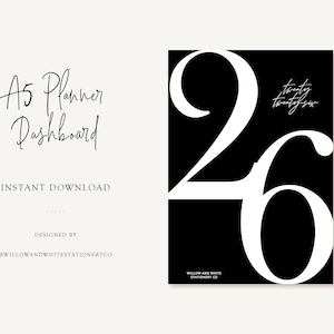 Printable A5 Large 26 Monochrome Dark Planner Dashboard - Printable Planner Dashboard