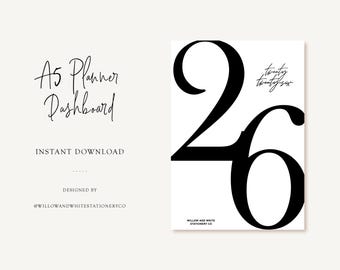 Printable A5 Large 26 Monochrome Planner Dashboard - Printable Planner Dashboard