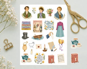 Hoja de pegatinas de La otra hermana Bennet / Pegatinas para agenda/diario de estilo Regencia inspiradas en Jane Austen
