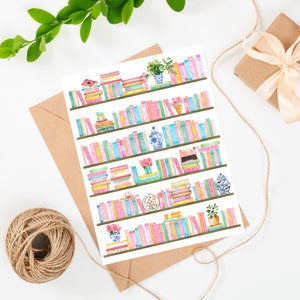 Aquarel boekenstapel, aquarel boekenplanken, gezellige leesbenodigdheden, literaire kunstafdruk, cadeau voor lezers, boekenliefhebber cadeau voor boekenwurm,