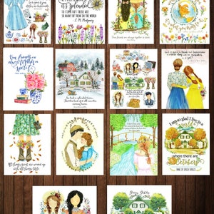 Set of 14 postcards, Kindred Spirits Art, Anne and Gilbert Watercolor Anne of Green Gables Print, Anne of Green Gables Postcards image 10