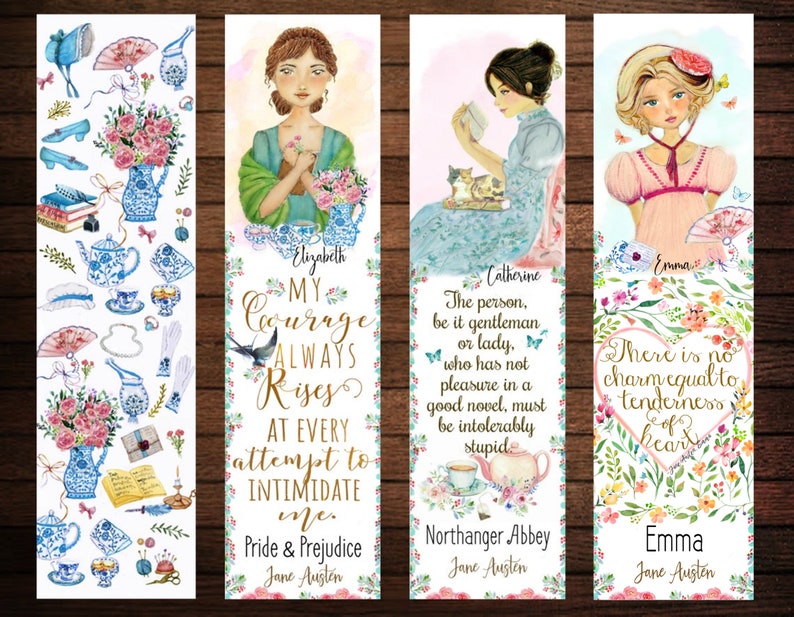 Jane Austen Heroines, Jane Austen Literary bookmarks, Pride and Prejudice Quote, Book Lover Gift for English Major, Gift for reader image 10