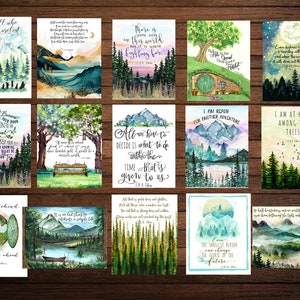 Collezione J. R. R. Tolkien, set di 15 mini stampe e cartoline, Il Signore degli Anelli, stampa letteraria, regalo per lettori, libri del Signore degli Anelli, arte murale del Signore degli Anelli