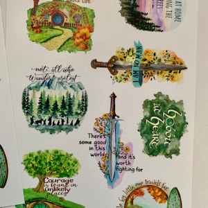 J. R. R. Tolkien sticker sheet, Set of 8 Lord of the Rings quotes stickers, LOTR stickers image 5