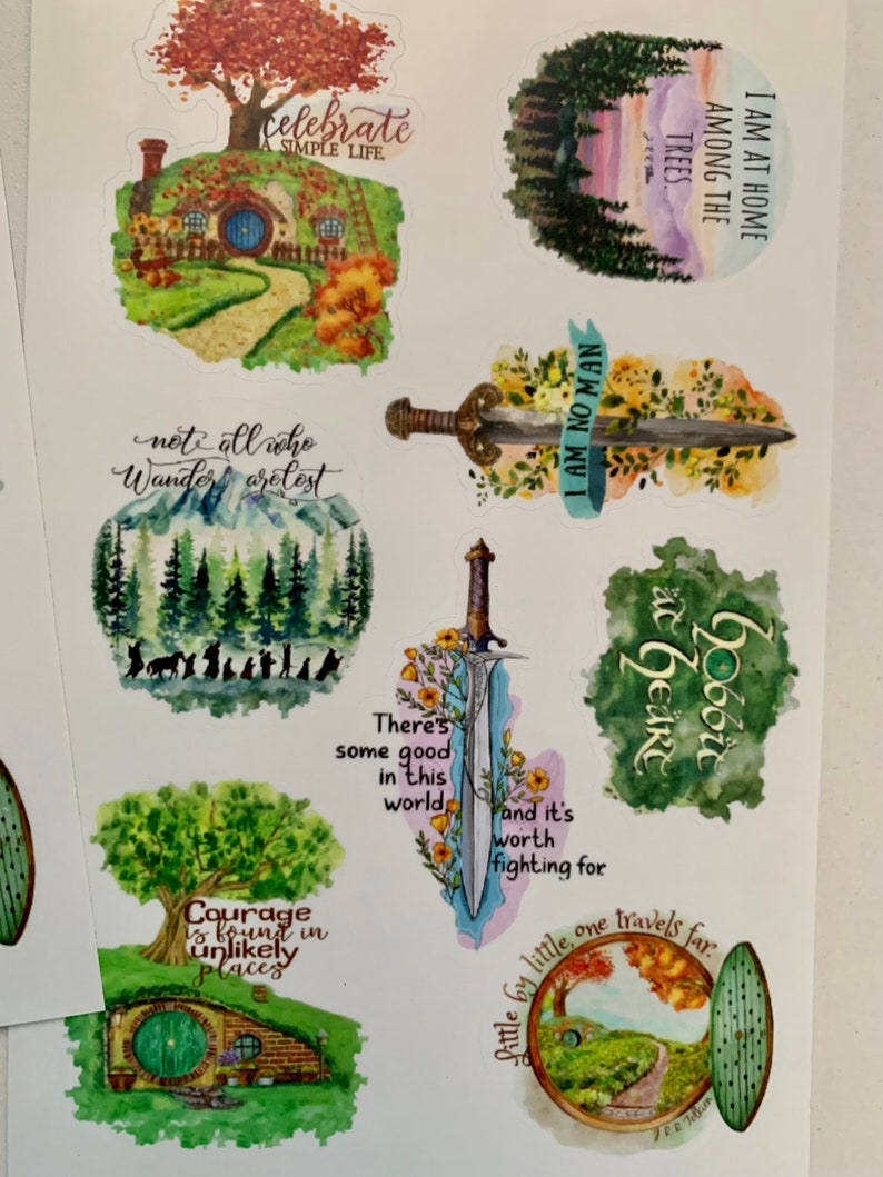 J. R. R. Tolkien sticker sheet, Set of 8 Lord of the Rings quotes stickers, LOTR stickers image 5