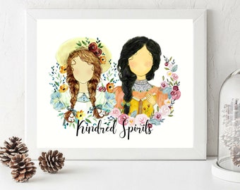 Anne and Diana, Kindred Spirits Art - Sisters Art - Anne of green Gables quote - Watercolor Anne of Green Gables Print
