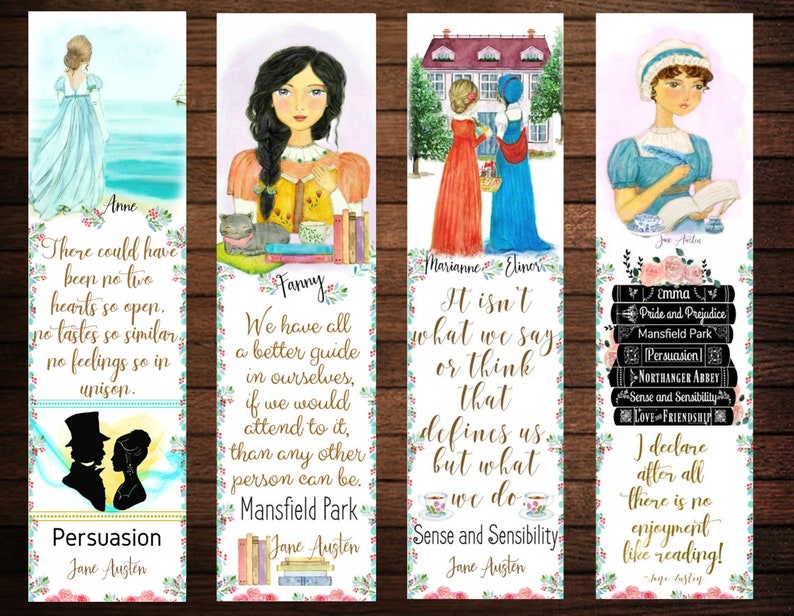Jane Austen Heroines, Jane Austen Literary bookmarks, Pride and Prejudice Quote, Book Lover Gift for English Major, Gift for reader image 6