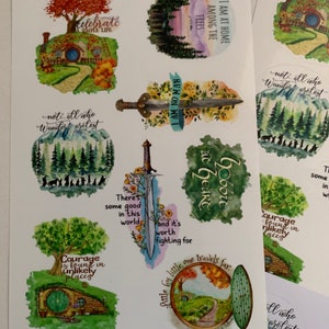 J. R. R. Tolkien sticker sheet, Set of 8 Lord of the Rings quotes stickers, LOTR stickers image 2