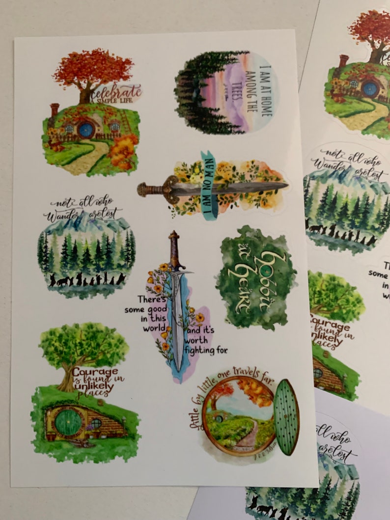 J. R. R. Tolkien sticker sheet, Set of 8 Lord of the Rings quotes stickers, LOTR stickers image 2