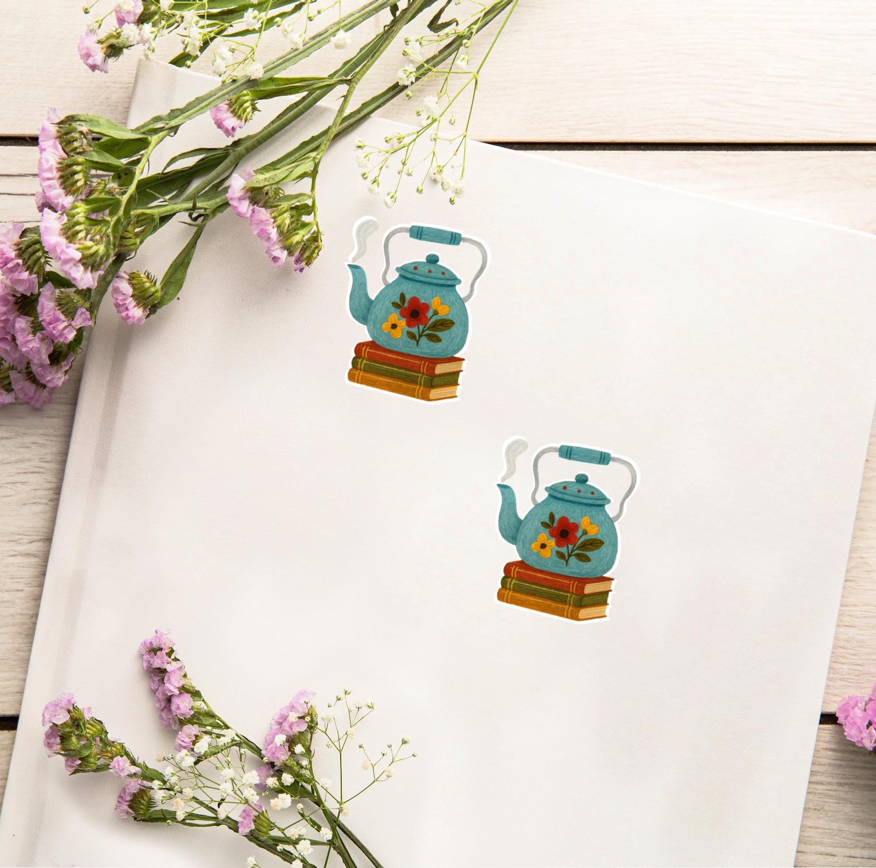 Teapot Sticker Teapot Book Sticker, Cozy Tea Vinyl Sticker, Book Lover Sticker ...