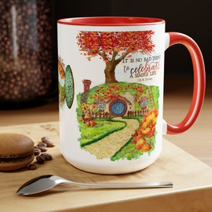 Watercolor Hobbit house mug, Lord of the Rings quotes Mug, Fall Hobbit House, Autumn Hobbit hole, LOTR quotes, Tolkien quotes image 1