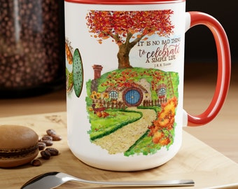 Watercolor Hobbit house mug, Lord of the Rings quotes Mug, Fall Hobbit House, Autumn Hobbit hole, LOTR quotes, Tolkien quotes