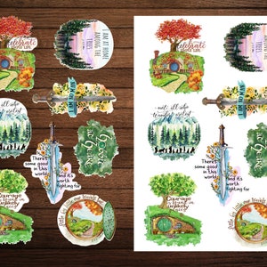 J. R. R. Tolkien sticker sheet, Set of 8 Lord of the Rings quotes stickers, LOTR stickers image 3