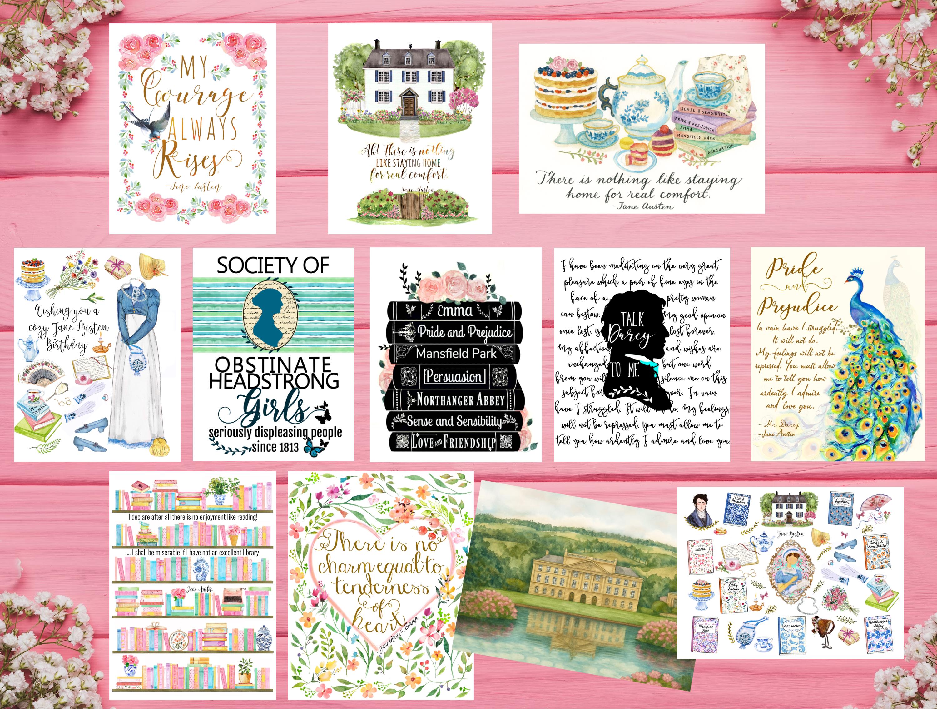 Jane Austen Literary Art Print: Bookish Postcards or Wall Art
