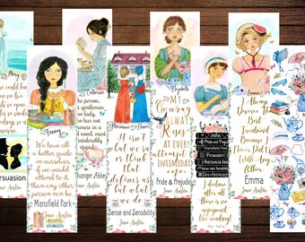 Jane Austen Heroines, Jane Austen Literary bookmarks, Pride and Prejudice Quote,  Book Lover Gift for English Major, Gift for reader