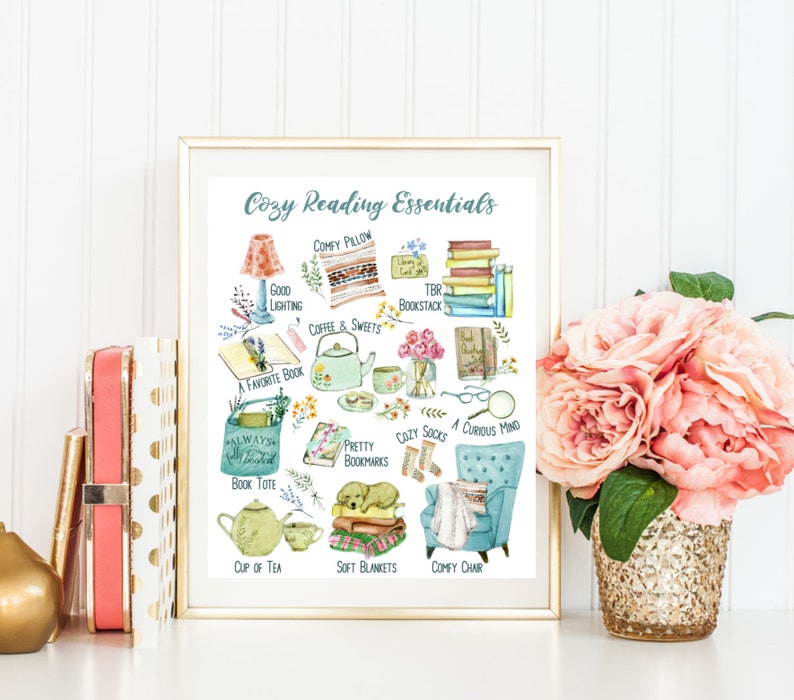 Cozy Reading Essentials, Literary Art Print, Gift for readers, Book Lover Gift for Bookworm, Literary wall art decor, Bookworm essentials image 4