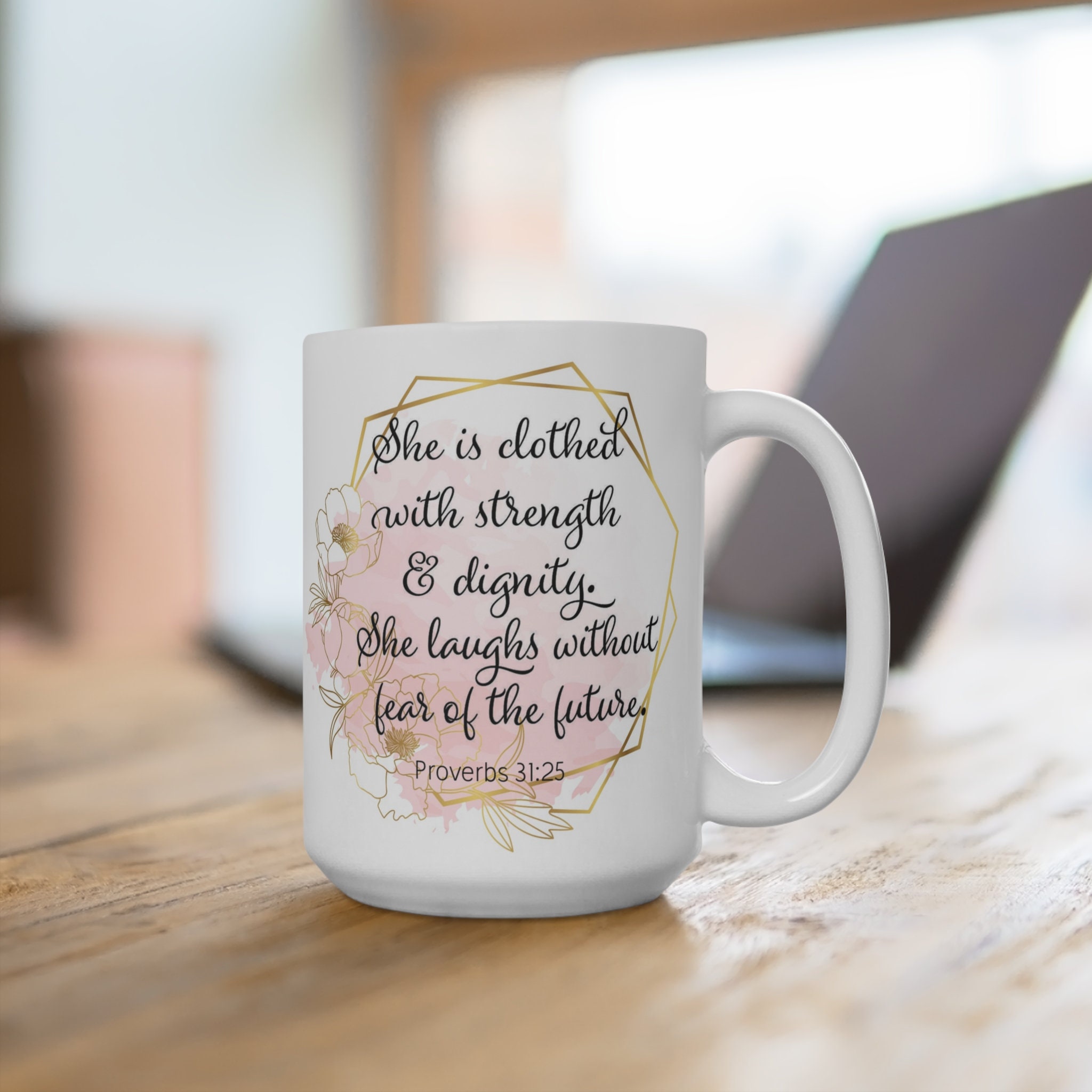Tasse à Café/thé En Céramique Avec Inscription « Strength And Dignity Proverbes 31 Woman Bible » - Motif Tournesol Violet - Pour Femme - 410 Ml
