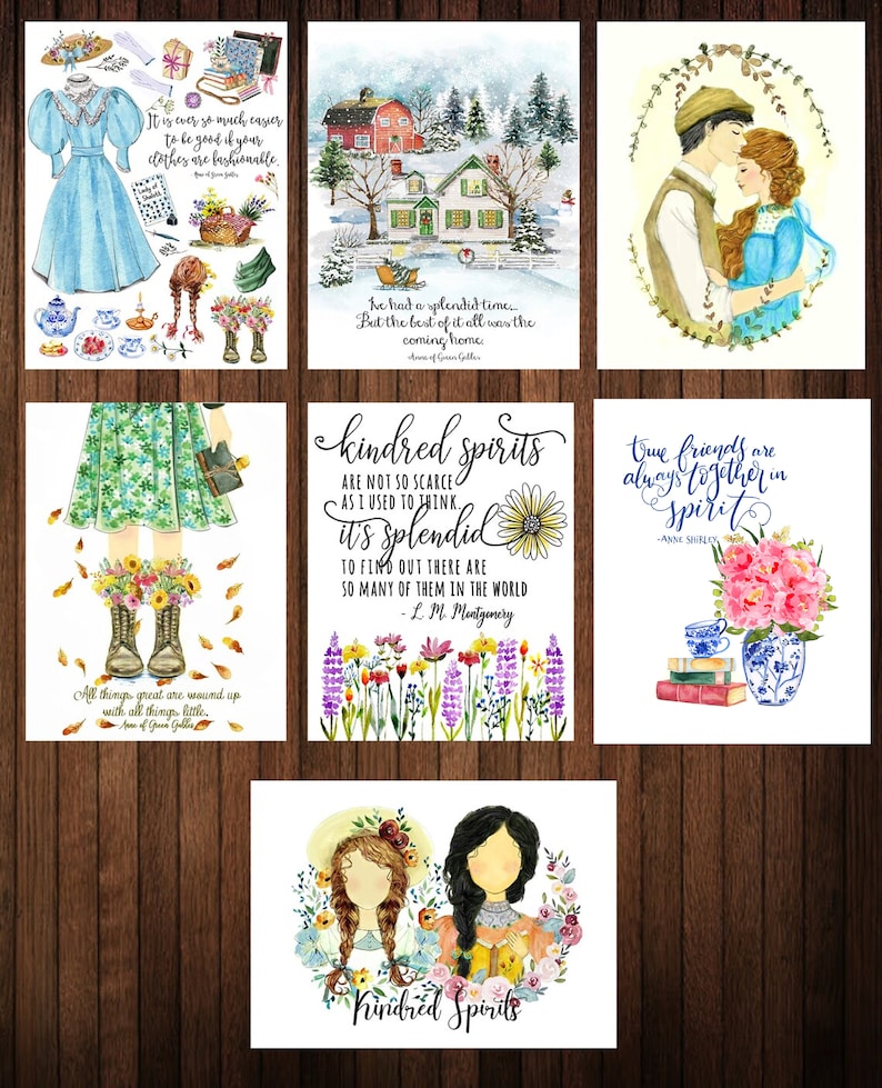 Set of 14 postcards, Kindred Spirits Art, Anne and Gilbert Watercolor Anne of Green Gables Print, Anne of Green Gables Postcards image 9