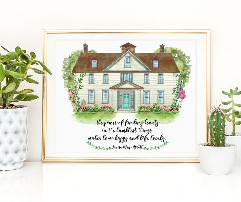 Louisa May Alcott citattryck: Små kvinnor, Orchard House akvarell (digital nedladdning) bild 1