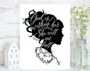 God is within her she will not fall. Psalm 46:5, Christian Wall art Inspirational quotes