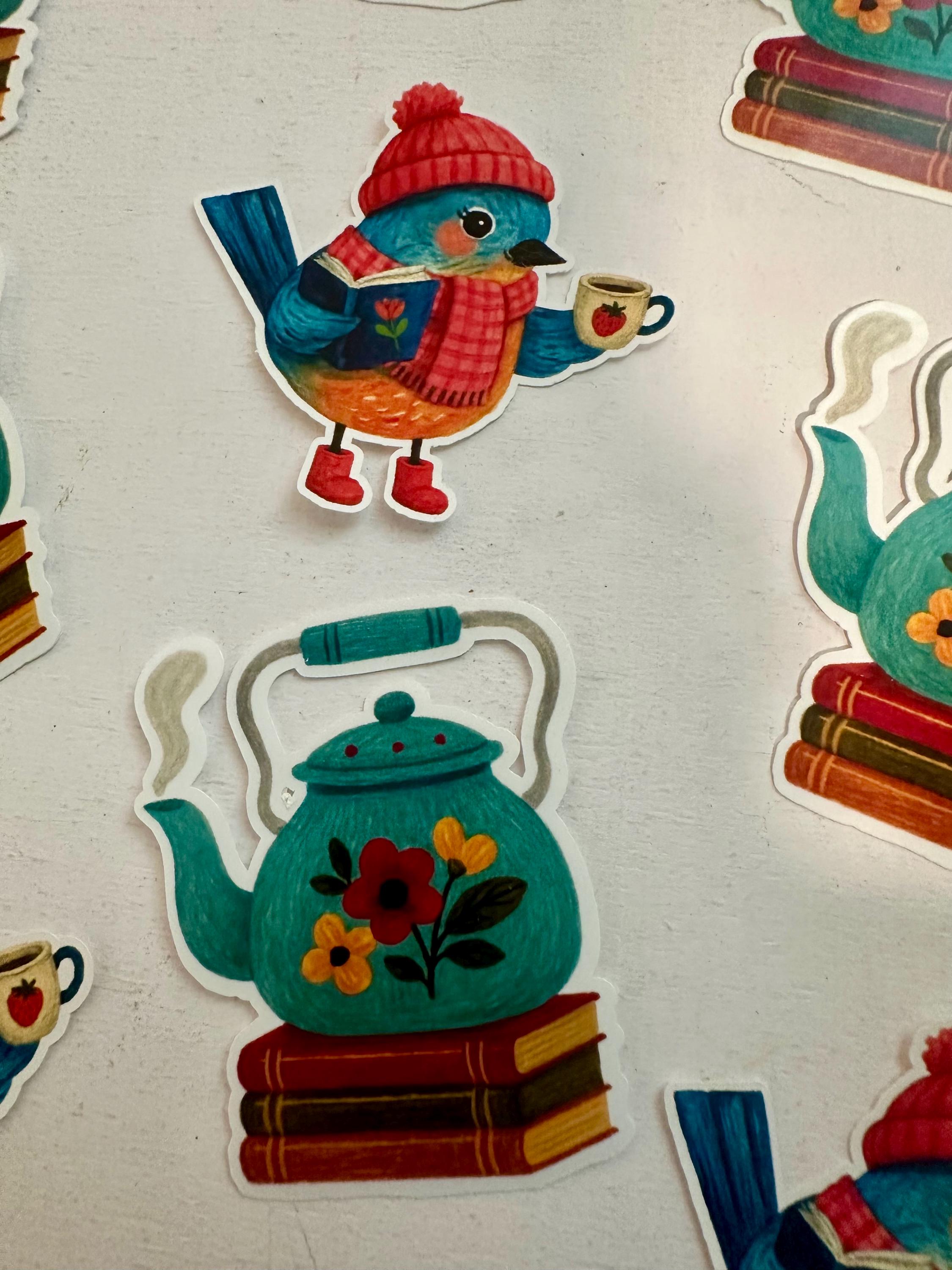 Teapot Sticker Teapot Book Sticker, Cozy Tea Vinyl Sticker, Book Lover Sticker ...