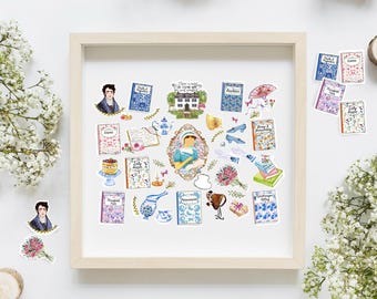 Jane Austen Stickers: Literary Art Prints, Book Lover Gift