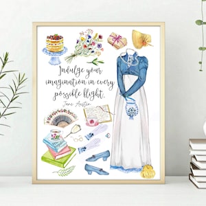 Cartão de aniversário de Jane Austen, dê asas à sua imaginação em todos os voos possíveis, arte de parede de Jane Austen, presente literário para ela, presente para leitores ávidos