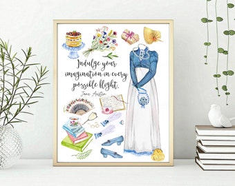 Jane Austen Birthday card, Indulge your imagination in every possible flight, Jane  Austen wall art,  Bookish Gift for Her, Bookworm Gift