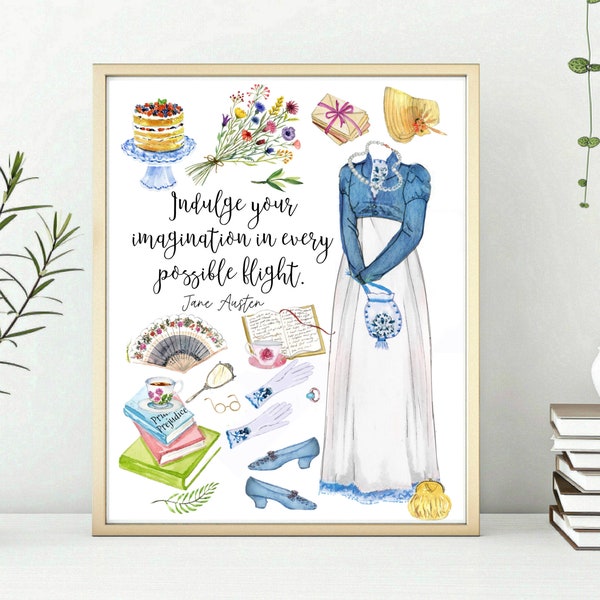 Jane Austen Birthday card, Indulge your imagination in every possible flight, Jane  Austen wall art,  Bookish Gift for Her, Bookworm Gift