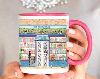 Book Shop Ceramic Mug, Library Lover Gift, Bookworm Coffee Cup