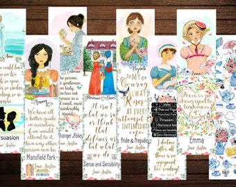 Jane Austen Heroines, Jane Austen Literary bookmarks, Pride and Prejudice Quote,  Book Lover Gift for English Major, Gift for reader