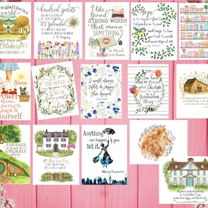 Classic Literature Mini Print Set, Book Quote Art Collection, Cozy Literary Decor, Book Lover Gift, Cottagecore Reading Nook Art