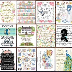 Set of 12 Jane Austen postcards, Jane Austen Gift, Literary Art Print, Bookish Gift for Her, Jane Austen quotes image 1